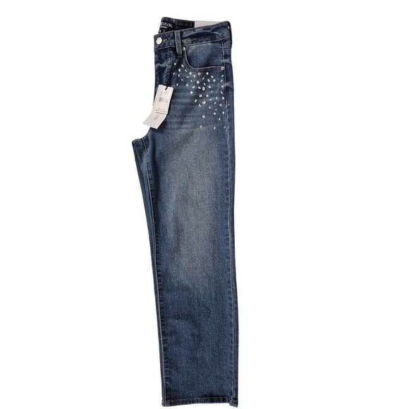 NWT Blue Revival Recycled Denim Teresa Crystal Studs Straight Ankle Jean 28x27 - Picture 8 of 9
